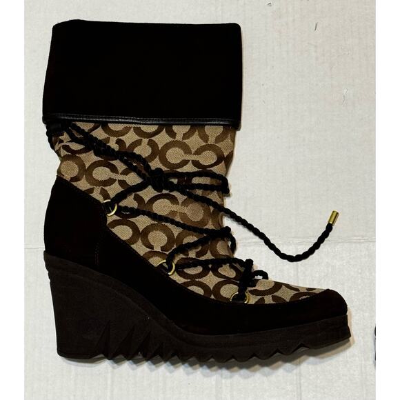 Coach Maisey Signature C Wedge‎ Boots Size 10 Khaki - Picture 4 of 9